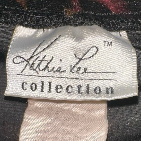 Kathie Lee Collection Velvet Skirt Floral Burnout Midi Black Red Size L Vintage - Picture 4 of 6